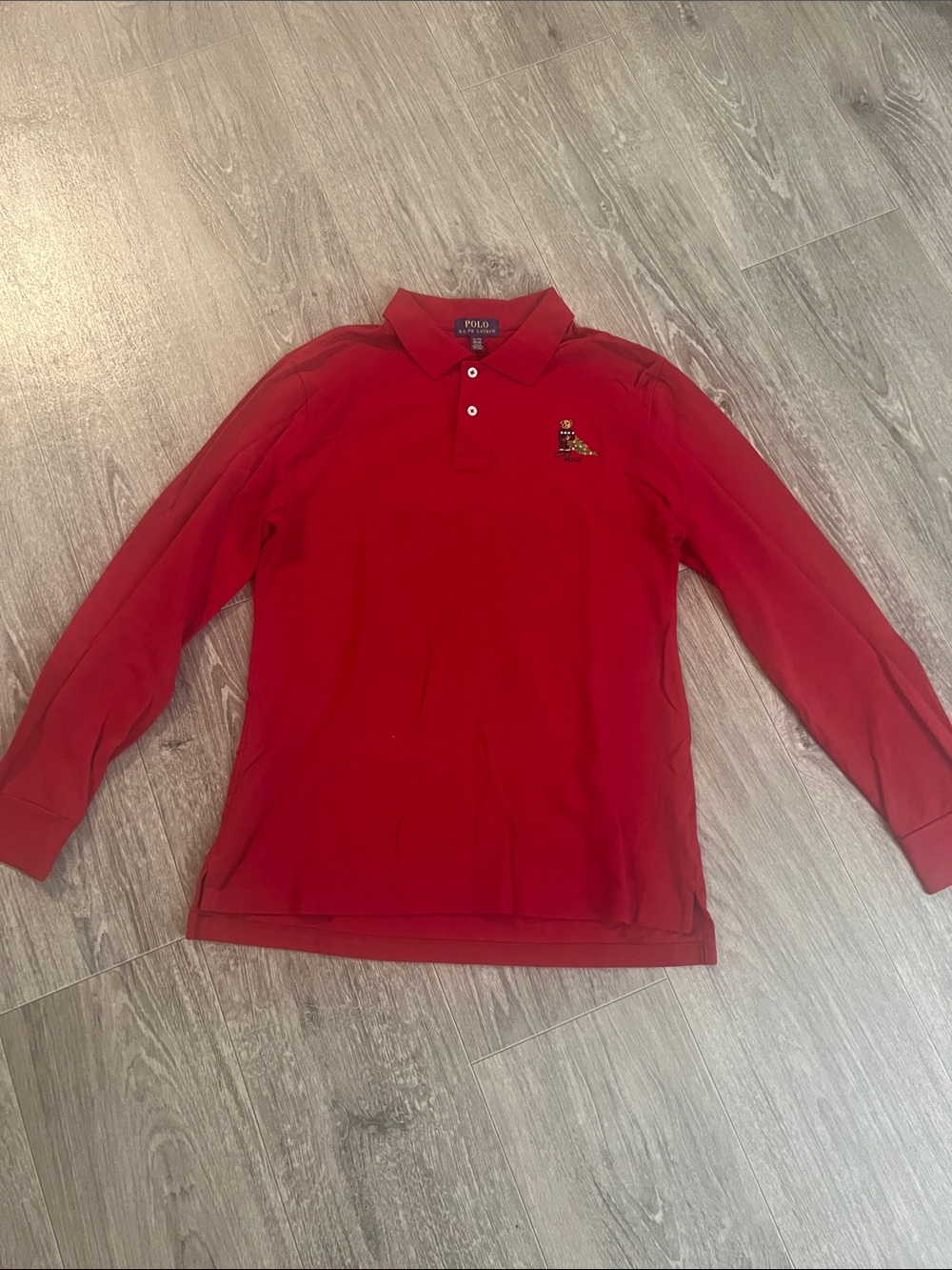 Polo by Ralph Lauren Men's Red Long-Sleeve Polo with Embroidered Logo